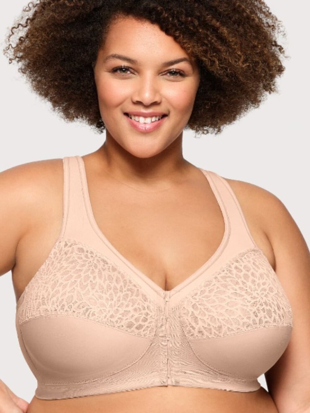 Glamorise 1206 MagicLift Front-Closure Racerback Bra Cafe 44D